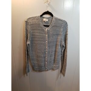 Loft Women's XL Heathered Slate Blue Button up Cardigan Sweater Coastal‎ Cottage